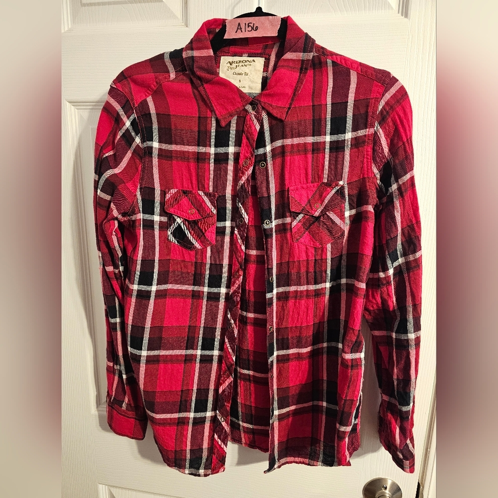 Arizona Jean Company Red and Black Plaid Shirt